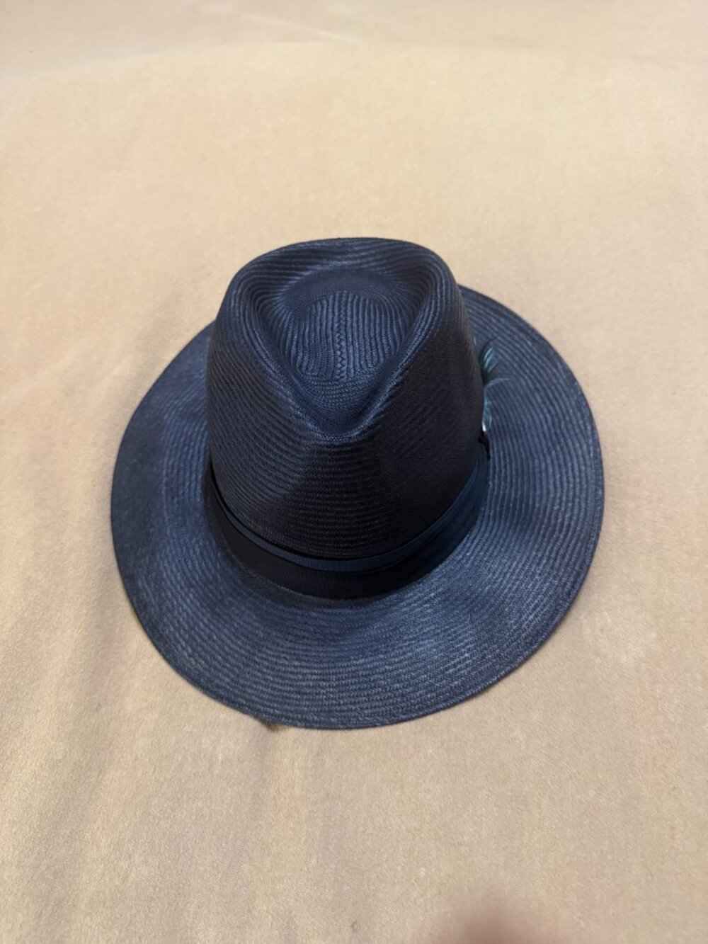 MENS BLUE HAND MADE BORSALINOITALIAN STRAW SUMMER HAT SIZE 7 3/8 GENTLY WORN